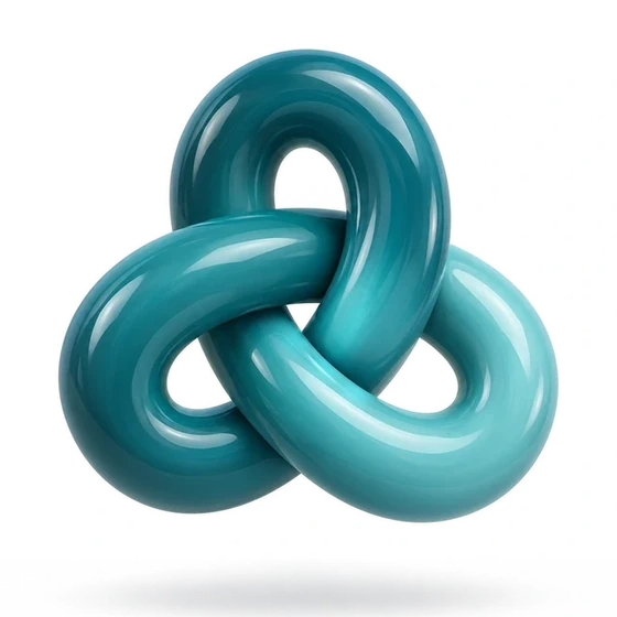 Kleeblattknoten aus drei ineinander verschlungenen Schlaufen in Teal